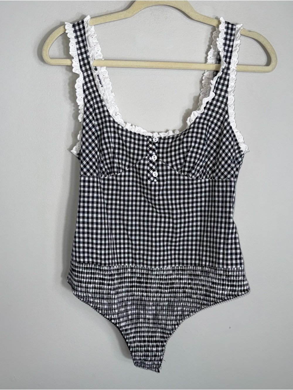Intimately Free People Cassie Bodysuit-Sleeveless-Black White Check-Medium